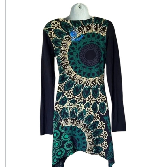 Desigual tunic dress blue multicolor mandala long sleeve cotton Size M - Picture 2 of 9